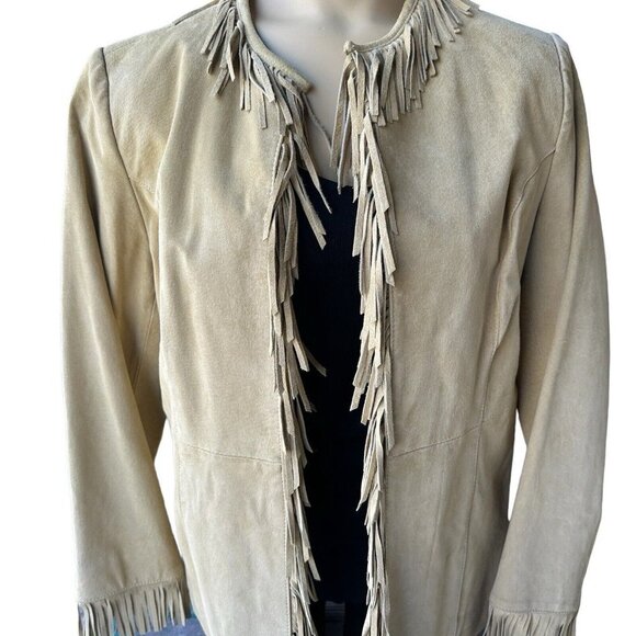 VTG Pamela McCoy Jacket Leather Suede Fringe Western Tan‎ Women Size S NWT - Picture 4 of 12